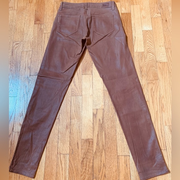 Paige Transcend Luxe Coated Denim Skinny Jeans Sz 25 with Zippered Ankle, Brown - Picture 3 of 9
